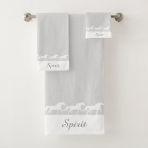 Elegant Script and Stylish Horses on Silver Gray Bath Towel Set