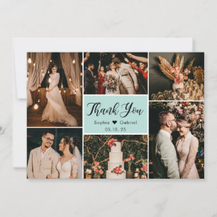 Elegant Script Aqua Wedding Multi Photo Collage Thank You Card