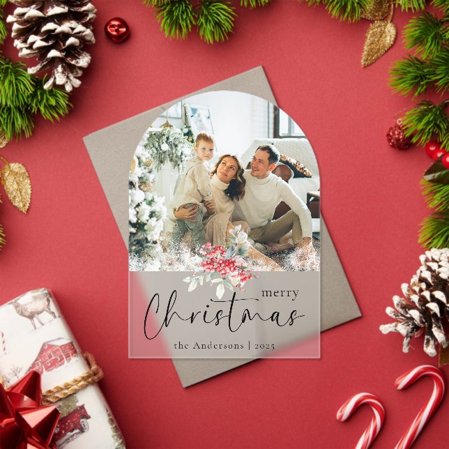 Elegant Script | Arch Family Photo Christmas Card Acrylic Invitations (Insitu (Holiday))