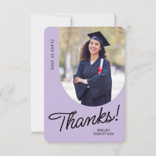 Elegant Script Arch Photo Graduate Purple Thank You Card