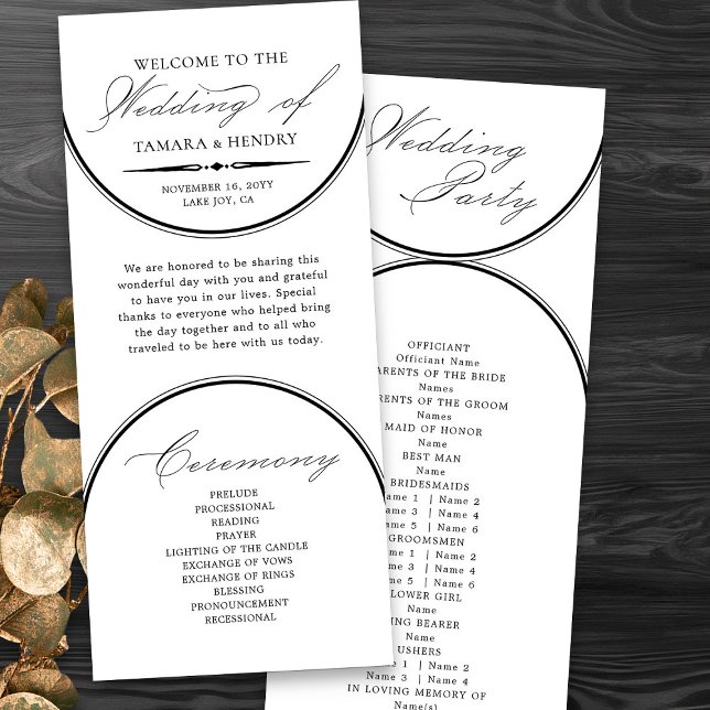 Elegant Script Arches White Wedding Program (Elegant modern wedding program in black and white from my Wedding Colors Collection)