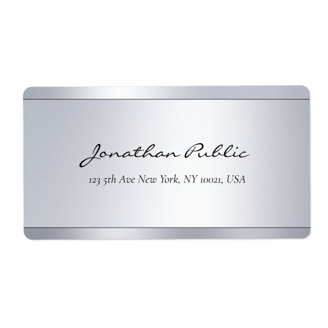 Élégant Script Argent Modèle Adresse d'expédition (Devant)