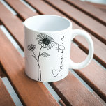 Elegant Script Aster September Birth Flower Name Coffee Mug<br><div class="desc">Elegant,  minimalist and modern black hand drawn aster flower,  September birth flower with customizable name in elegant script,  personalized gift for any occasion,  including gifts for people in your wedding party.</div>