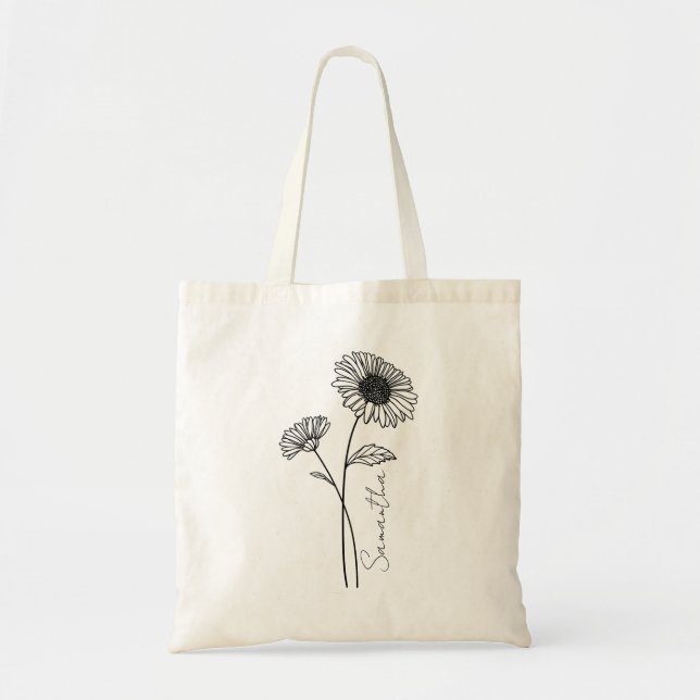 Elegant Script Aster September Birth Flower Name Tote Bag (Front)