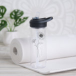 Elegant Script Aster September Birth Flower Name Water Bottle<br><div class="desc">Elegant,  minimalist and modern black hand drawn aster flower,  September birth flower with customizable name in elegant script,  personalized gift for any occasion,  including gifts for people in your wedding party.</div>