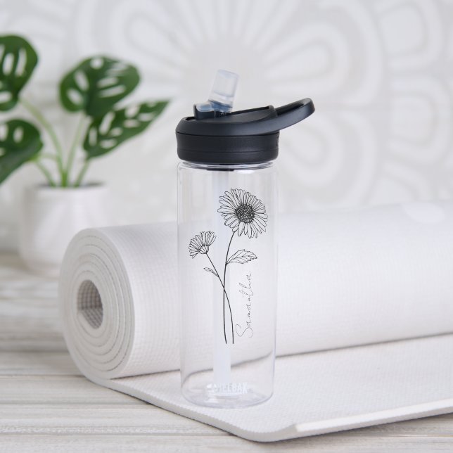 Elegant Script Aster September Birth Flower Name Water Bottle (Yoga)