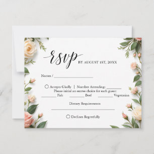 Élégant Script avec floral et choix de repas RSVP