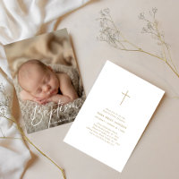 Elegant Script Baby Boy Girl Baptism Photo Gold