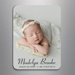 Elegant Script Baby Girl Photo Birth Magnet