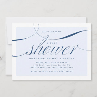 Élégant Script Baby shower bleu Invitation
