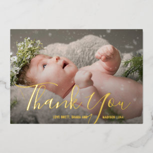 Élégant script Baby shower photo Carte de remercie