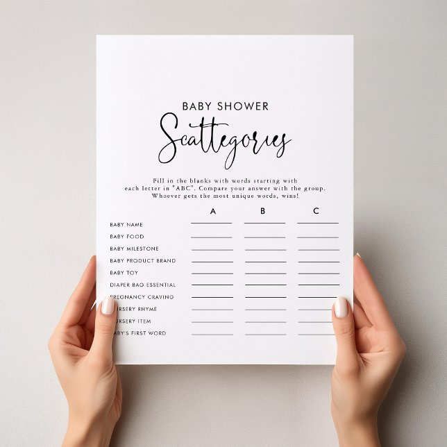 Elegant Script Baby Shower Scattegories Game  (Creator Uploaded)
