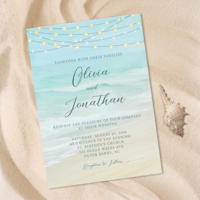 Elegant Script Beach Ocean Wedding Invitation (Creator Uploaded)