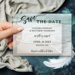 Elegant Script Beach Save the Date Vellum Invitations