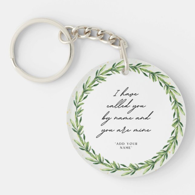 Elegant Script Bible Verse Botanical Wildflower Keychain (Front)