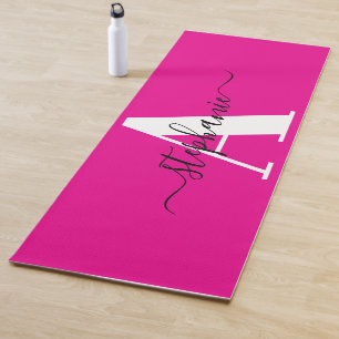Elegant Script Big Monogram A Hot Pink Yoga Mat