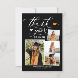 Elegant Script Black 4 Photo Graduation Thank You Invitation