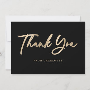 Elegant Script Black and Gold Modern Thank You Card