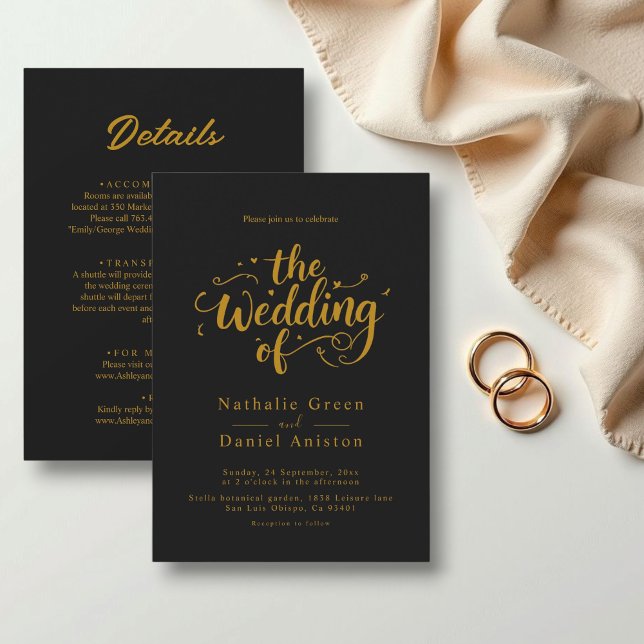 Elegant Script Black And Gold Modern Wedding Invitation (Creator Uploaded)