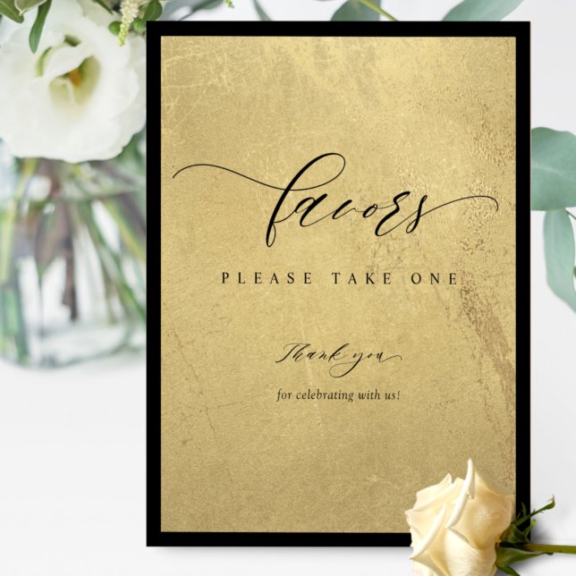 Elegant Script, Black and Gold Wedding Favour Sign (Creator Uploaded)