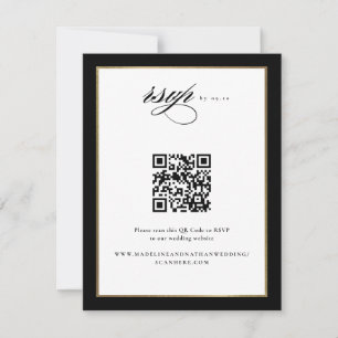 Elegant Script Black and Gold Wedding QR Code RSVP Card