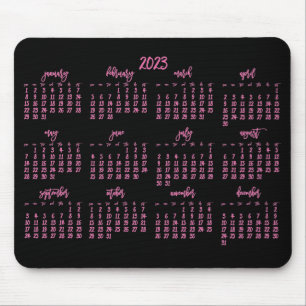 Elegant Script Black And Pink Calendar 2023 Mouse Pad
