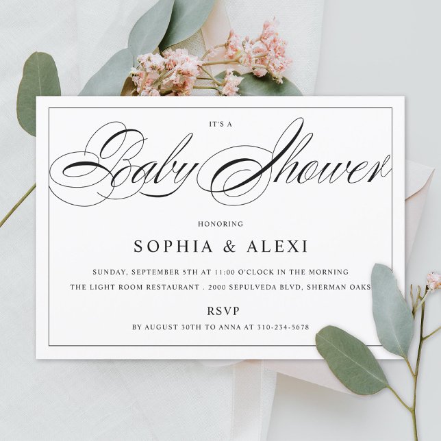 Elegant Script Black and White Baby Shower Invitation (Creator Uploaded)