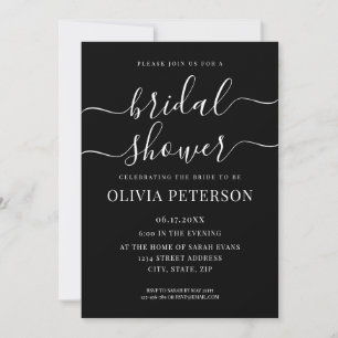 Elegant Script Black and White Bridal Shower Invitation