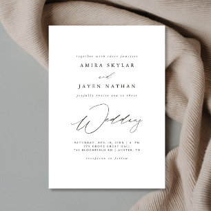Elegant Script Black and White Budget Wedding  Invitation