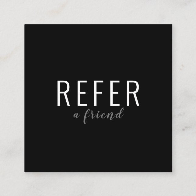 Elegant Script Black and White Business Referral Card (Front)