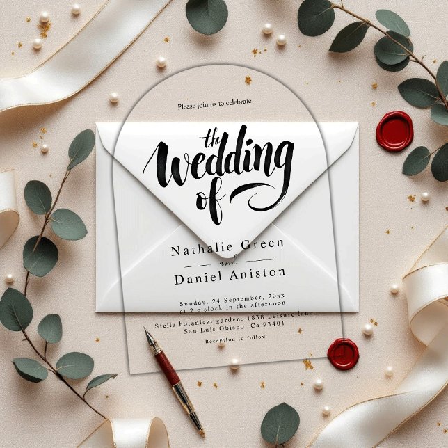 Elegant Script Black and White Calligraphy Wedding Acrylic Invitations (Creator Uploaded)