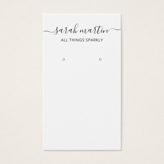 Elegant Script Black and White Earring Holder Card (Front)