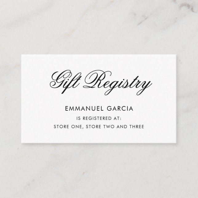 Elegant Script Black and White Gift Registry Enclosure Card (Front)