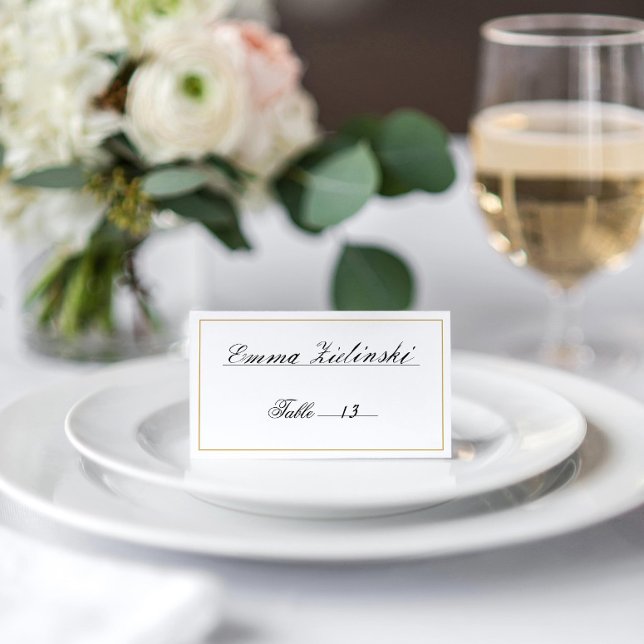 Elegant Script Black and White Gold Border Place Card (Creator Uploaded)