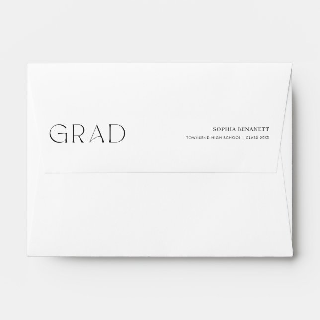 Elegant Script Black and White Grad Graduation Envelope (Back (Top Flap))