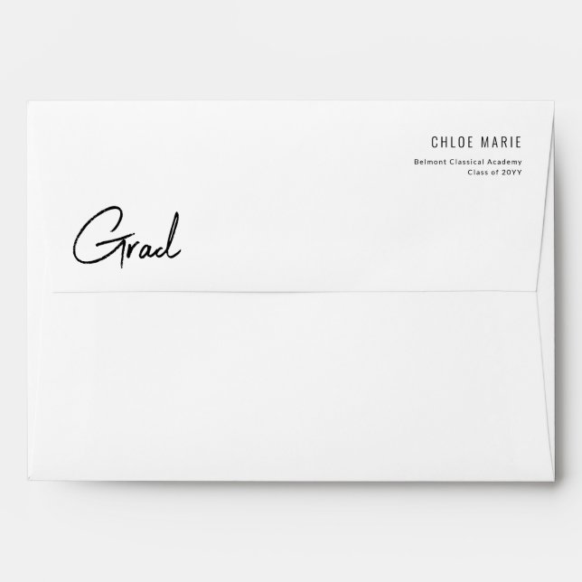 Elegant Script Black and White Graduation Envelope (Back (Top Flap))