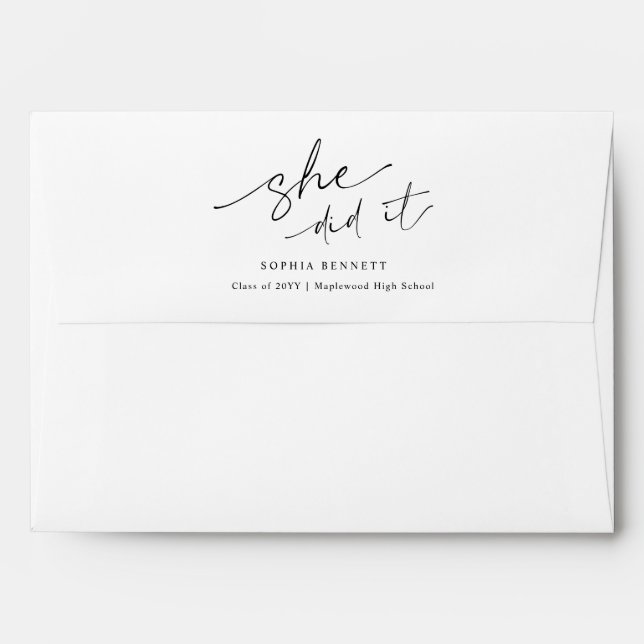 Elegant Script Black and White Graduation Envelope (Back (Top Flap))