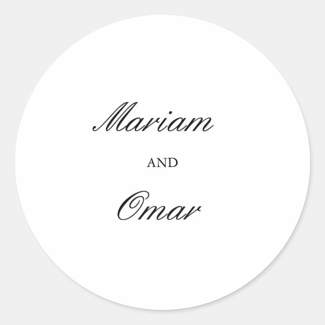 Elegant Script Black and White Minimalist Wedding Classic Round Sticker (Front)