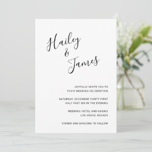 Elegant Script Black and White Modern Wedding Invitation