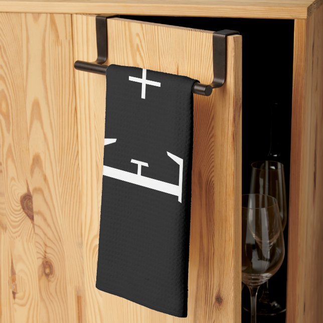 Elegant Script Black and White Monogram Personalis Kitchen Towel (Thirds Fold)