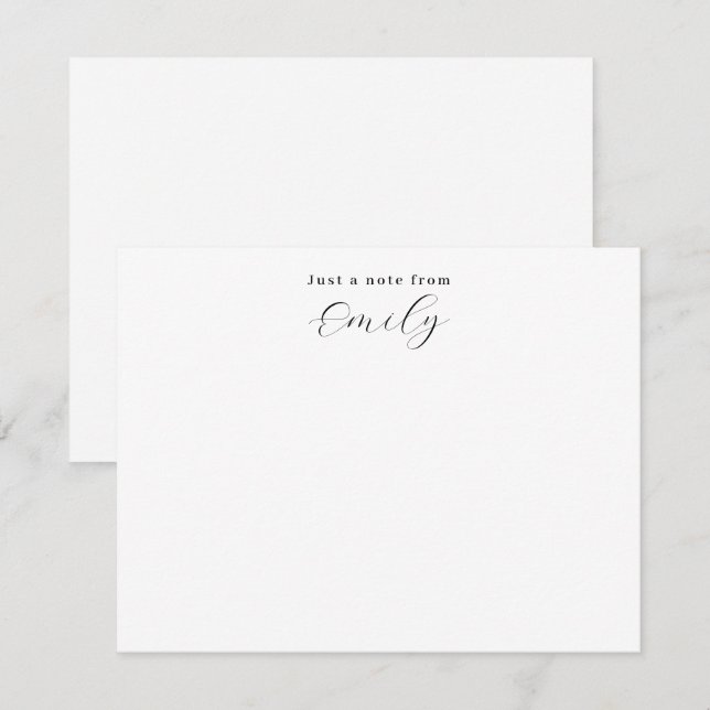 Elegant Script Black and White Personalized Flat Card (Front/Back)