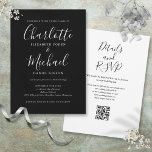 Elegant Script Black And White QR Code Wedding Invitation<br><div class="desc">Featuring signature style names,  this elegant black and white wedding invitation can be personalized with all your special wedding day information on the front,  your wedding website details,  and your QR code on the reverse. Designed by Thisisnotme©</div>