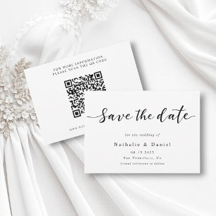 Elegant Script Black and White QR Code Wedding Save The Date