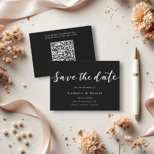 Elegant Script Black and White QR Code Wedding Save The Date