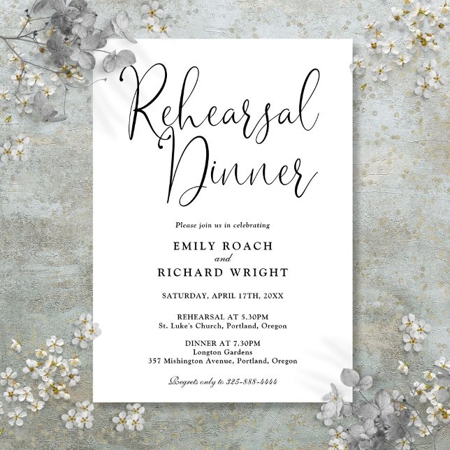 Elegant Script Black And White Rehearsal Dinner Invitation (Elegant Script Black And White Rehearsal Dinner Invitation)