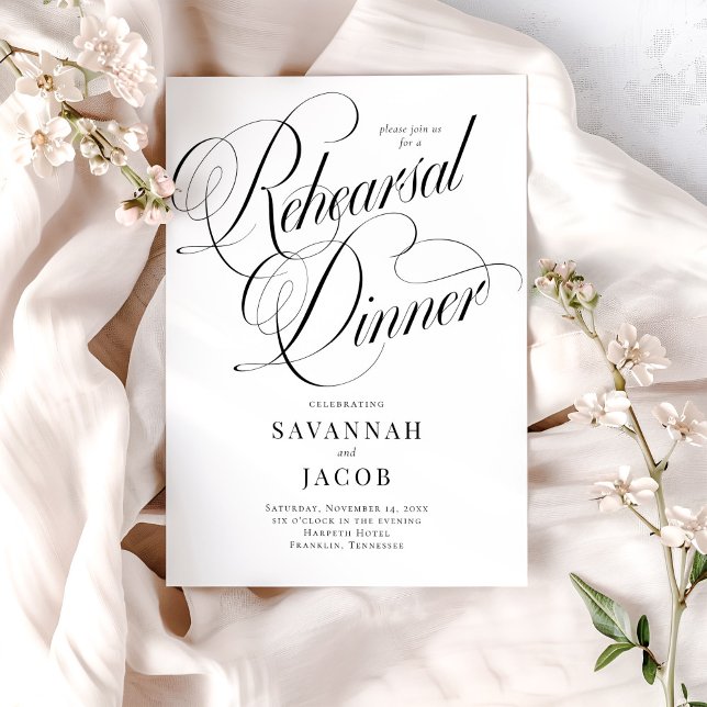 Elegant Script Black and White Rehearsal Dinner Invitation (Creator Uploaded)