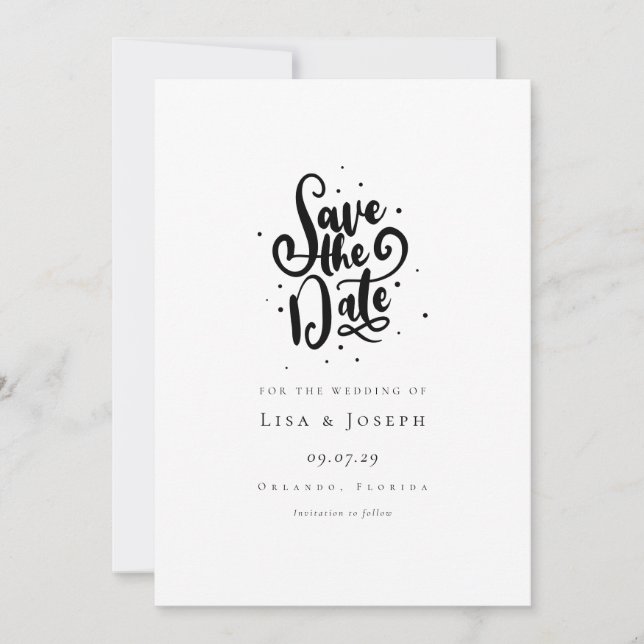Elegant Script Black and White Save the Date (Front)