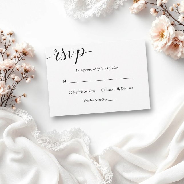 Elegant Script Black and White Simple Wedding RSVP Card (Creator Uploaded)