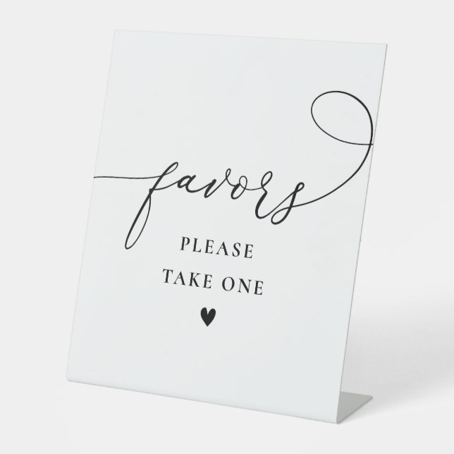 elegant script black and white wedding favours sig pedestal sign (Front)