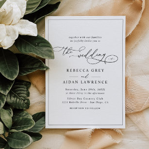 Elegant Script Black and White Wedding Invitation